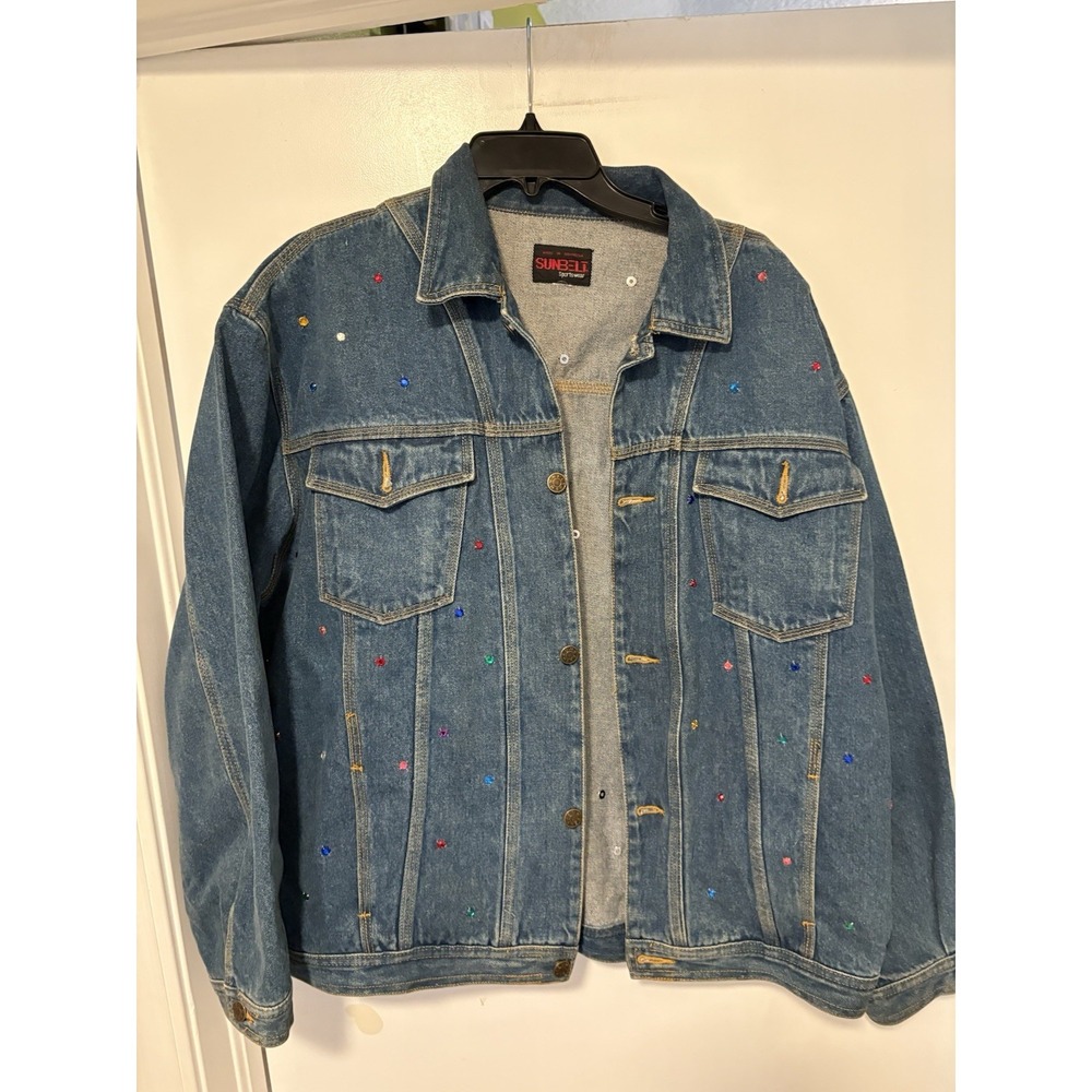 Vintage Biker Bedazzled Denim Jacket Size L